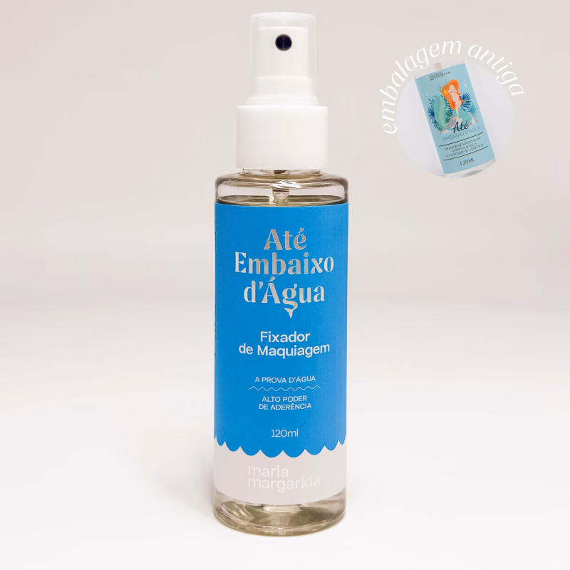 Fixador de maquiagem Até Embaixo D'Água, da Maria Margarida, frasco spray de 120 ml